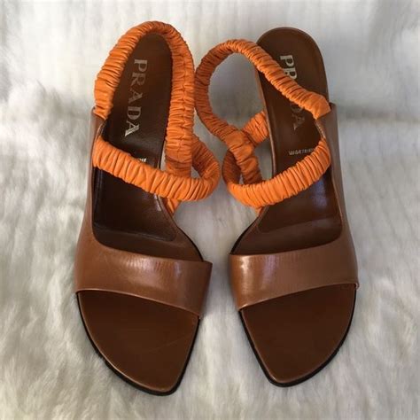 prada orange sandals|Prada heeled sandals.